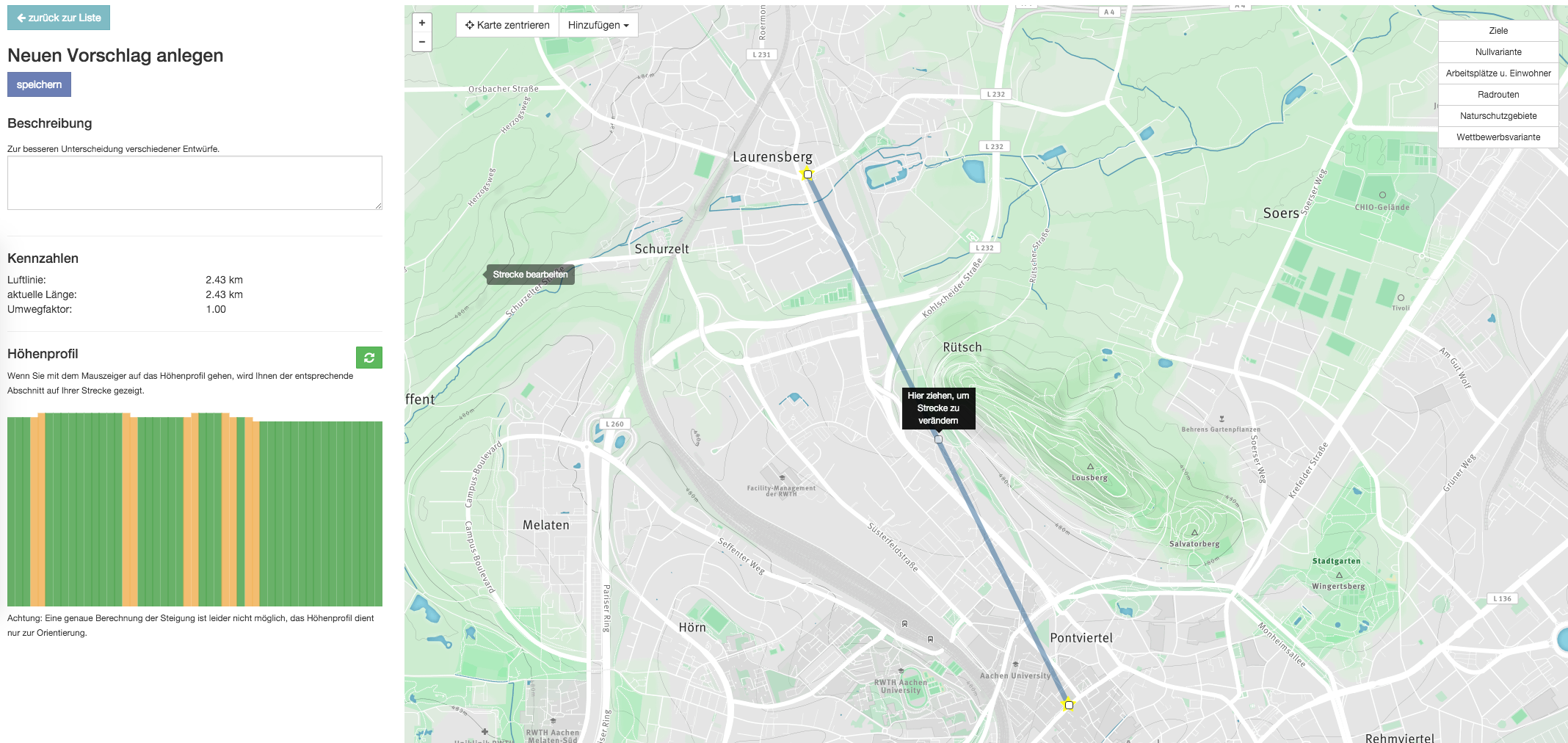 Radschnellweg Euregio: Streckeneditor