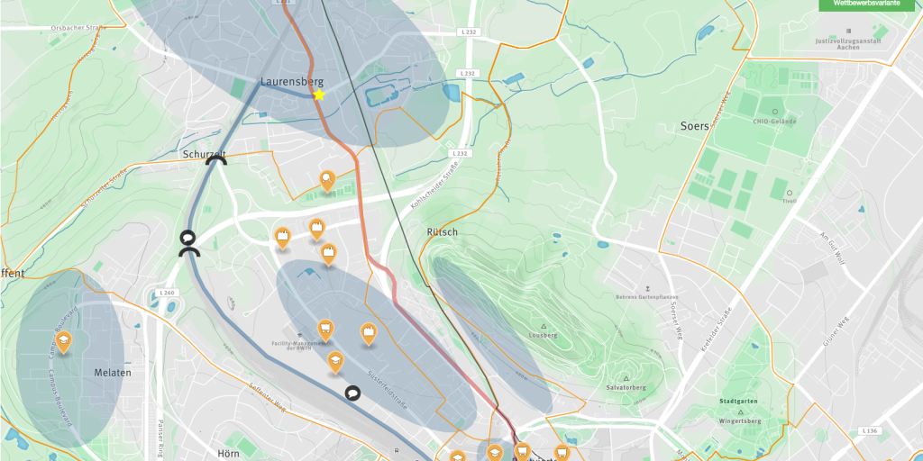 Radschnellweg Euregio: Streckenvorschlag mit allen Layern